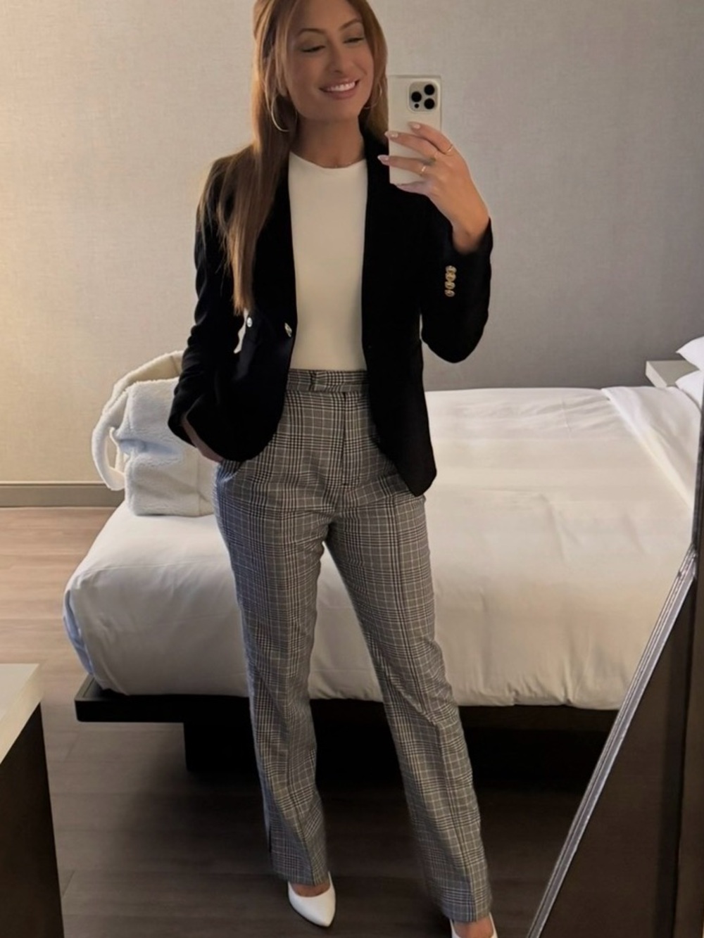 Lovers + Friends Gray Plaid Straight-Leg Trousers